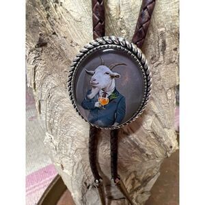 Billy Goat TUX Western Leather Bolo Tie Lariat Necklace Wedding Gift Groomsmen